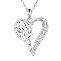 wholesale 925 Sterling Silver Tennis Racket & Ball Heart Pendant Necklace for Women Sports Lover Gift-Tennis Racket