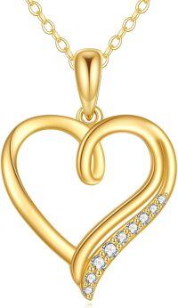 wholesale 14K Gold Double Heart Necklace with Cubic Zirconia Pendants for Women's Gifts-Gold-Heart Necklace