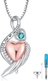 wholesale Sterling Silver Birthstone Infinity Dog Angle Cross Turtle Tree of Life Urn Necklace for Women s Ashes Wings Cremation Jewelry Heart Pendant-Infinity-March-Infinity-March