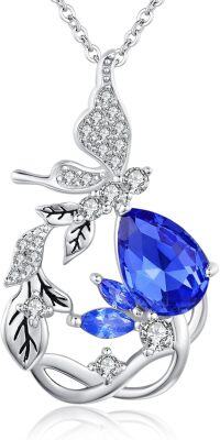 wholesale 925 Sterling Silver Crystal Red Butterfly Vine Birthstone Necklace for Women-Blue September