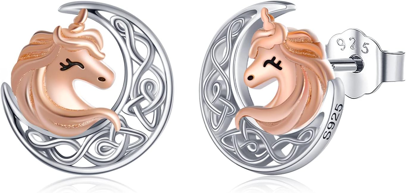 wholesale 925 Sterling Silver Unicorn Moon Stud Earrings-0-0