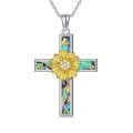 wholesale 925 Sterling Silver Cross Pendant Necklace With Abalone Shell Gold Sunflower Zircon For Women-0-0