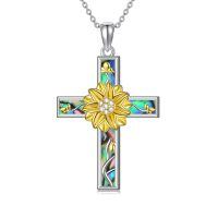 wholesale 925 Sterling Silver Cross Pendant Necklace With Abalone Shell Gold Sunflower Zircon For Women-Sunflower