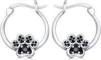 wholesale 925 Sterling Silver Black Crystal Dog Paw Print Hoop Earrings for Women-Paw Print Earrings