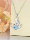 wholesale 925 Sterling Silver Anchor Dolphin Heart Pendant Necklace with Blue Crystal Stone-0-5