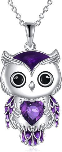 wholesale 925 Sterling Silver Birthstone Owl Pendant Necklace Jewelry Gift for Women-02-February