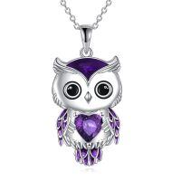 wholesale 925 Sterling Silver Birthstone Owl Pendant Necklace Jewelry Gift for Women-02-February