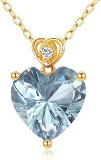 wholesale 14K Gold 3Ct Heart Cut Created Birthstone Love Heart Necklace for Women-A3:March-Aquamarine