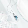 wholesale 925 Sterling Silver Blue Crystal Dolphin Pendant Necklace for Women Girls  45cm Chain Length-0-2