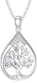 wholesale 925 Sterling Silver Teardrop Tree of Life Pendant with Cubic Zirconias and Leaves Necklace for Women's s-0-0
