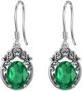 wholesale 925 Sterling Silver Emerald Dangle Earrings with Scroll Design and Hook Closure (Oval Cut)-0-0