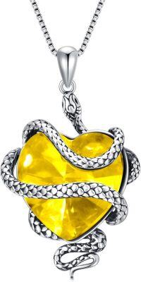 wholesale  Sterling Silver Heart Crystal Snake Necklace Birthstone Jewelry Gift for Women Wife Mom -citrine