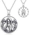 wholesale 925 Sterling Silver Virgin Mary Medal Necklace for Women Girls Catholic  47cm Chain Length-0-0