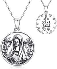 wholesale 925 Sterling Silver Virgin Mary Medal Necklace for Women Girls Catholic  47cm Chain Length-A2-Virgin Mary