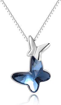 wholesale 925 Sterling Silver & Austrian Crystal Blue Morpho Helena Butterfly Necklace - 0.58, 18 Chain, Gift Box, 12-Month Warranty-Blue