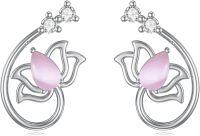 wholesale 925 Sterling Silver Pink Cat's Eye Lotus Flower Stud Earring-Purple Opal Earrings