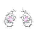 wholesale 925 Sterling Silver Lotus Earrings With Pink Gemstone-0-0