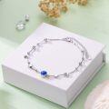wholesale 925 Sterling Silver Blue Stone Beaded Anklet with Stars and Moons - Adjustable Size s for Women-0-1