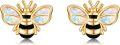 wholesale 14K Gold Opal Butterfly Black and White Striped Honeybee Stud Earrings-0-0