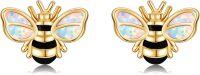 wholesale 14K Gold Opal Butterfly Black and White Striped Honeybee Stud Earrings-Bee