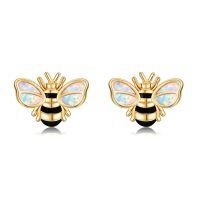 wholesale 14k Gold Bee Earrings Wholesale With Opal Wings-Bee