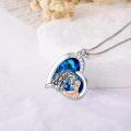 wholesale 925 Sterling Silver Blue Crystal Heart Pendant with White Tiger and Rose Gold Girl Charm Necklace for Women Girls-0-4