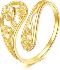 wholesale 14K Gold Adjustable Spoon Ring Open Jewelry Gift for Women-Hummingbird