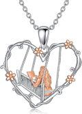 wholesale 925 Sterling Silver Heart-Shaped Swing with Flower and Woman Reading Pendant Necklace for Women-0-0