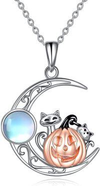 wholesale 925 Sterling Silver Moonstone Pumpkin Cat Pendant Necklace for Women Irish Gifts-Pumpkin