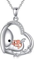 wholesale 925 Sterling Silver Elephant and Baby Animal Heart-Shaped Pendant Necklace  for Women-0-0