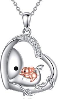 wholesale 925 Sterling Silver Elephant and Baby Animal Heart-Shaped Pendant Necklace  for Women-Elephant