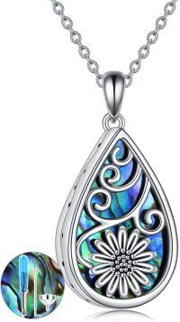 wholesale 925 Sterling Silver Abalone Shell Flower Pendant Locket Necklace with Chain and Funnel Tool Set-Sunflower Abalone Urn Necklace for Ashes