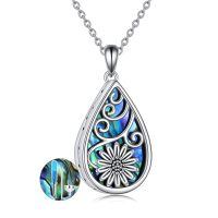 wholesale 925 Sterling Silver Abalone Shell Flower Pendant Locket Necklace with Chain and Funnel Tool Set-Sunflower Abalone Urn Necklace for Ashes
