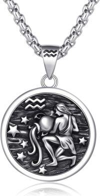 wholesale 925 Sterling Silver Aquarius Zodiac Sign Constellation Pendant Necklace s for Men Women Gifts Astrology Jewelry Accessories-1- Aquarius (A-Retro Jan.20-Feb.18)