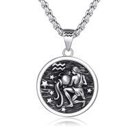 wholesale 925 Sterling Silver Aquarius Zodiac Sign Constellation Pendant Necklace s for Men Women Gifts Astrology Jewelry Accessories-1- Aquarius (A-Retro Jan.20-Feb.18)