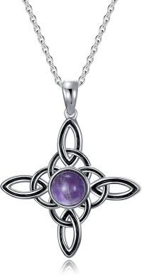 wholesale 925 Sterling Silver Amethyst Knot Cross Pendant Necklace-Witch Knot