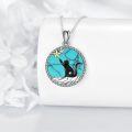 wholesale 925 Sterling Silver Turquoise Stone Star Black Cat Pendant Necklace Gift for Women-0-3