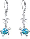 wholesale 925 Sterling Silver Blue Fire Opal Sea Turtle & Starfish Leverback Drop Earrings Ocean Inspired Jewelry for Women-0-0