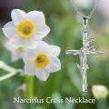 wholesale 925 Sterling Silver Daffodil Birth Flower Cross Pendant Necklace for Women-0-5