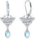 wholesale 925 Sterling Silver Celtic Moonstone Leverback Filigree Trinity Drop Earrings-0-0