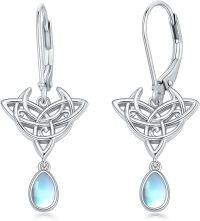 wholesale 925 Sterling Silver Celtic Moonstone Leverback Filigree Trinity Drop Earrings-Moon Earrings
