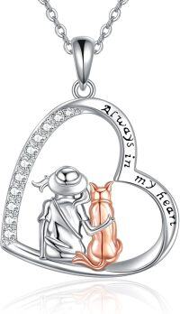 wholesale 925 Sterling Silver Heart Shaped Pendant with Cat and Bird Design - Always in My Heart-Dog Necklace