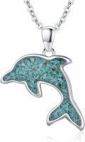 wholesale 925 Sterling Silver Turquoise Dolphin Pendant Necklace for Women - Hypoallergenic  48cm Chain Length-0-0