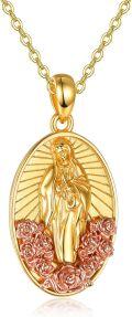 wholesale 925 Sterling Silver Gold Plated Virgin Mary Pendant Necklace with Rose Accents Religious Jewelry for Women-0-0