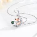 wholesale 925 Sterling Silver Moon & Fox Pendant Necklace - Green Stone Charm  for Her-0-5