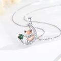 wholesale 925 Sterling Silver Moon & Fox Pendant Necklace - Green Stone Charm  for Her-0-5