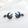wholesale 925 Sterling Silver Blue Enamel Dragonfly Moon Stud Earrings - Irish  for Women-0-1