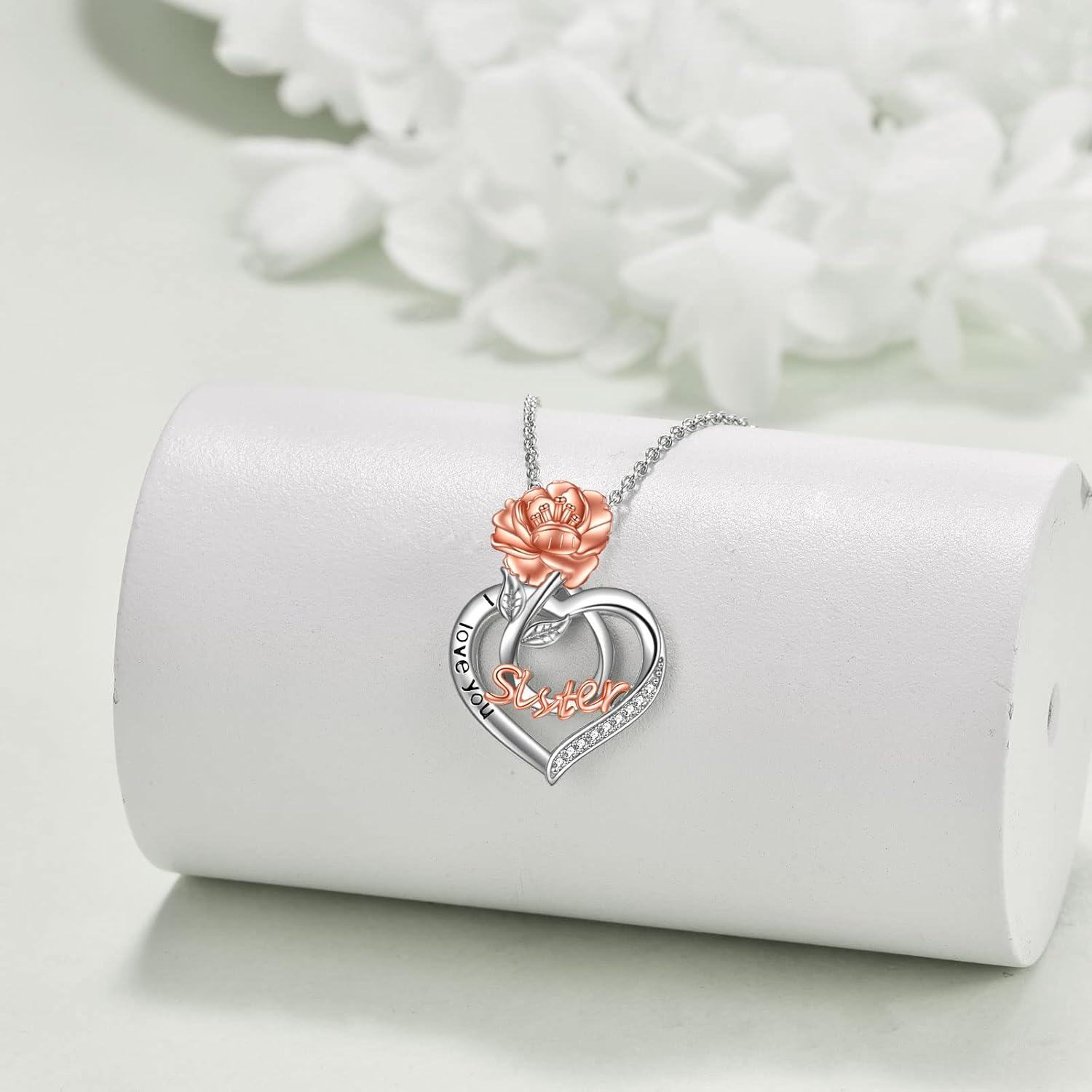 wholesale 925 Sterling Silver Rose Heart I Love You Sister Pendant Necklace - Fashion s for Women-0-3