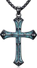wholesale 925 Sterling Silver Black Sword & Thorn Turquoise Stone Pendant Necklace for Men/Women Christian Gifts-0-0