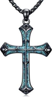 wholesale 925 Sterling Silver Turquoise Inlay Celtic Cross Pendant Necklace for Men & Women - Christian Religious s-Cross-2